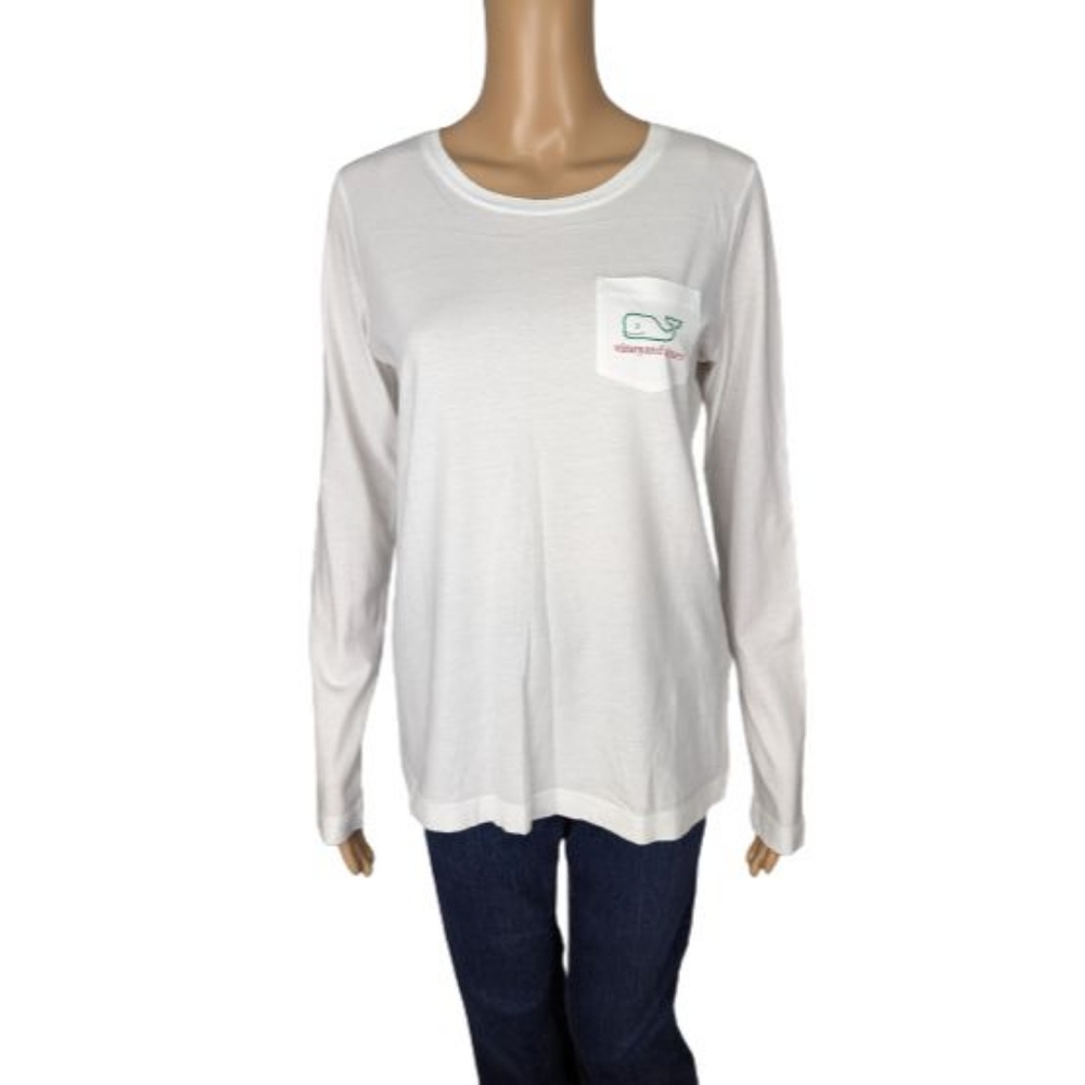 Vineyard Vines Long Sleeve Santa Whale Pocket Tee XS